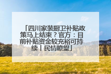 四川家装厨卫补贴政策马上结束？官方：目前补贴资金较充裕可持续丨民情瞭望