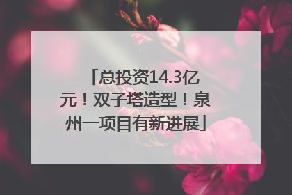 总投资14.3亿元！双子塔造型！泉州一项目有新进展