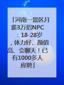 河南一景区月薪3万招NPC：18-28岁，体力好、颜值高、会聊天！已有1000多人应聘
